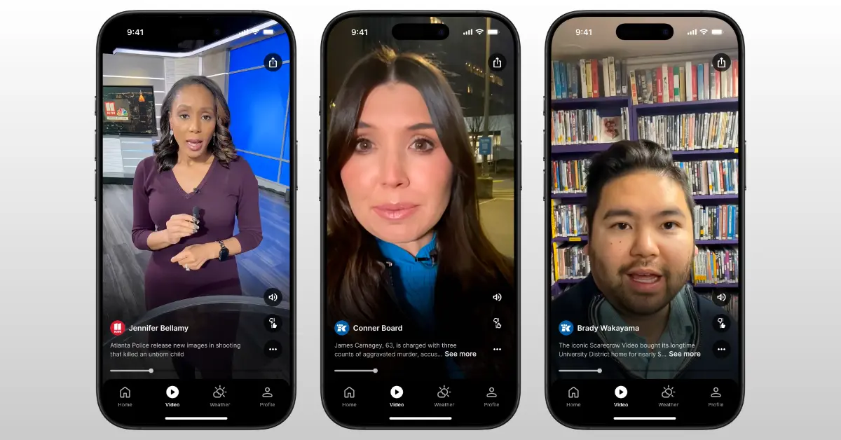 The new smartphone apps offer native vertical videos for news and information. (Inset images courtesy TEGNA)