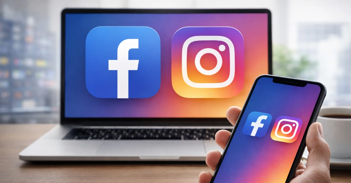 The logos of Facebook and Instagram on multiple devices. (Stock image by The Desk)