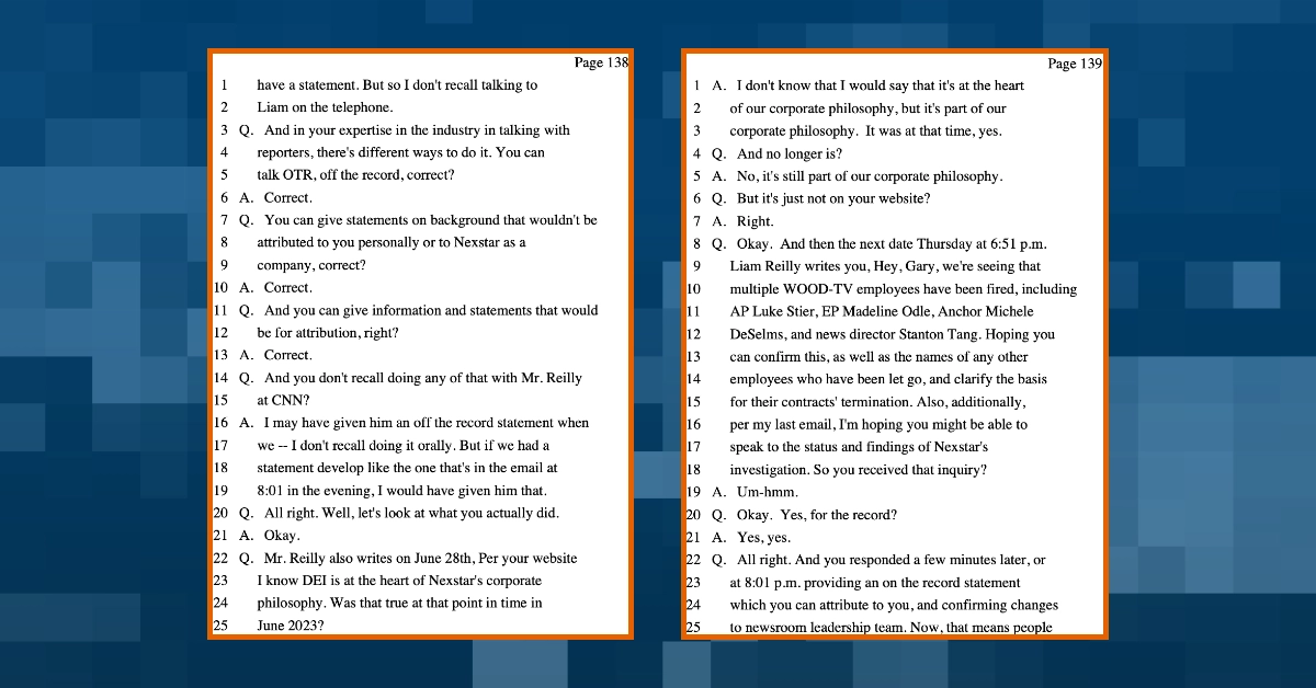 A transcript of a deposition held in April 2025. (Graphic by The Desk)