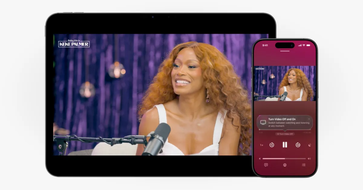 The improved Podcasts app will allow fans of certain shows to seamlessly transition between audio and video versions of the same program. (Photo courtesy Apple, image by The Desk)