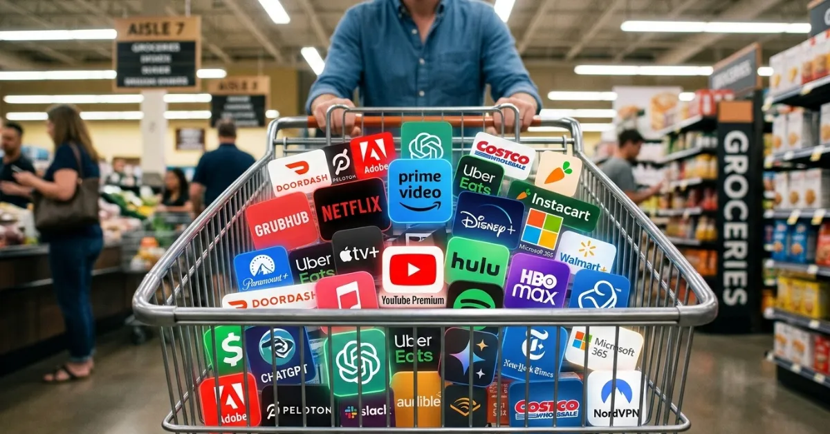 Subscription economy shopping cart stock image.
