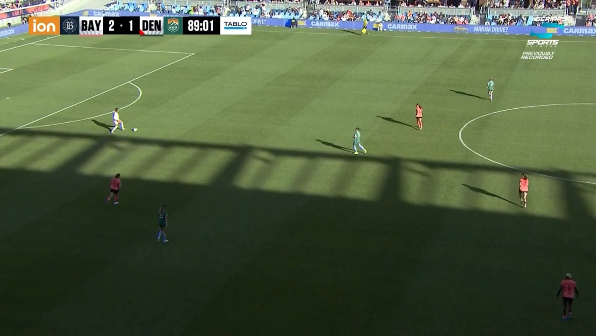 A National Women's Soccer League game aired on the streaming channel Scripps Sports. (Still frame captured by The Desk)