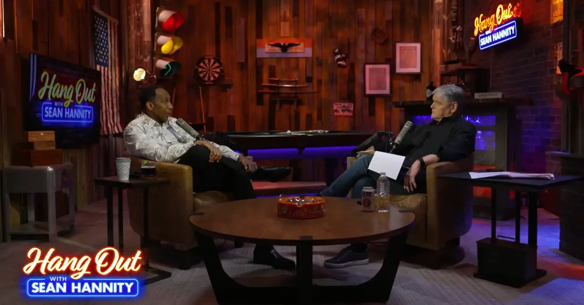 Fox News host Sean Hannity interviews radio broadcaster Stephen A. Smith on his podcast "Hang Out with Sean Hannity." (Courtesy image)