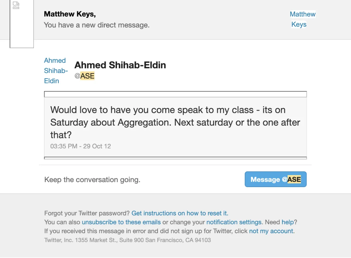 Tweet DM from Ahmed.