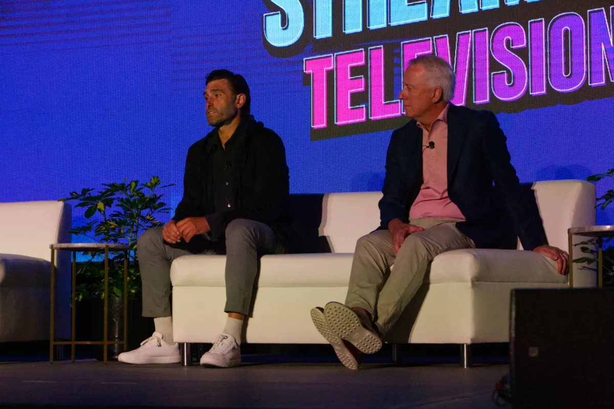 STORY ONLY CTV Advertising Panel WEBP TD From left: Scott Young of Transmit and Bill Sheahan of Spectrum Reach participate in a panel discussion on connected TV advertising at the StreamTV Show in Denver. (Photo by Matthew Keys for The Desk)