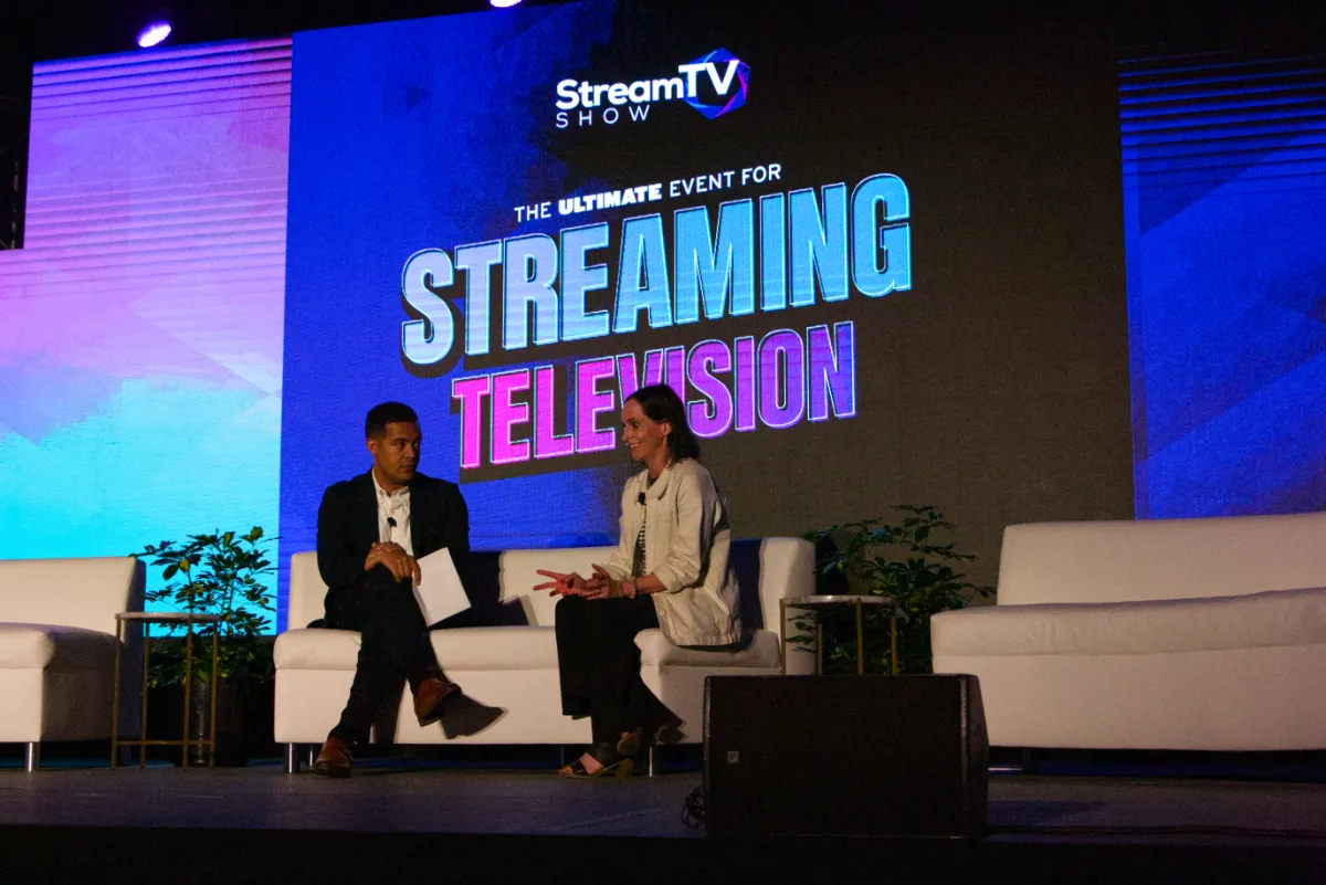 STORY ONLY Charter Xumo StreamTV Show WEBP TD Xumo's Erik Bortz and Charter's Senior Vice President of Video Elena Ritchie participate in a fireside conversation during the StreamTV Show in Denver. (Photo by Matthew Keys for The Desk)