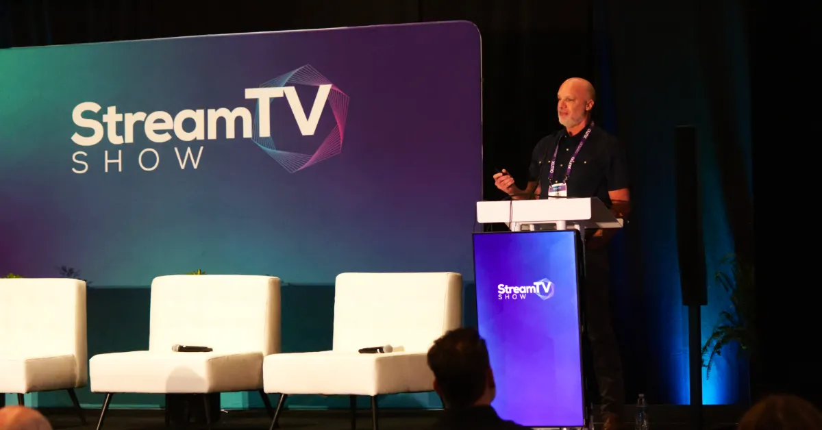 STORY ONLY Jon Giegengack Hub WEBP TD Jon Giegengack of Hub Entertainment Research presents at the StreamTV Show in Denver. (Photo by Matthew Keys for The Desk)