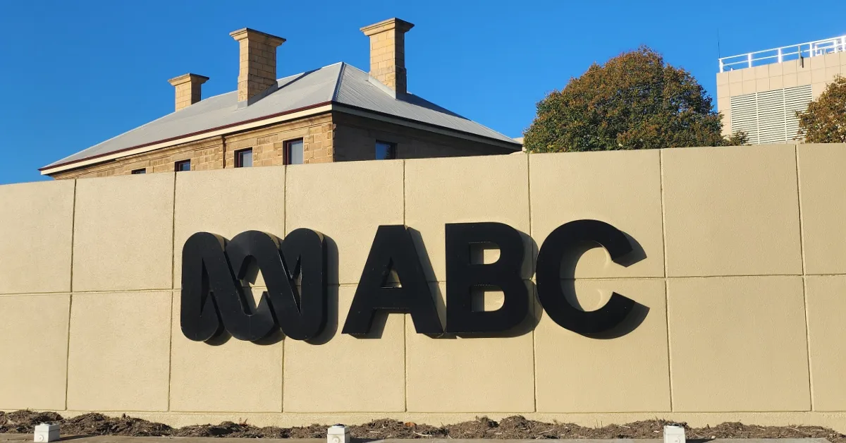 BLANK Australia ABC WEBP TD A sign in front of the Australian Broadcasting Corporation's studios in Hobart. (Photo by Shkuru Afshar)