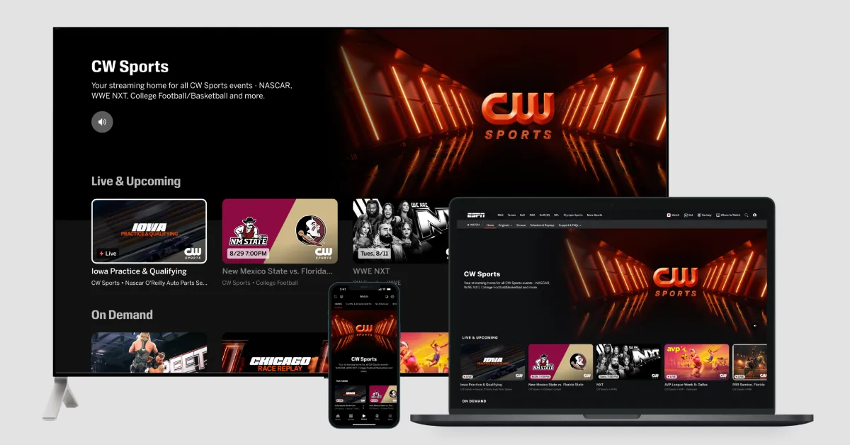 The ESPN app will offer its ESPN Unlimited subscribers access to live games from CW Sports in August. (Courtesy image)