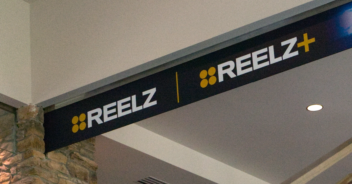 BLANK Reelz StreamTV Show WEBP TD A promotional banner for Reelz and its streaming service at the StreamTV Show in Denver. (Photo by Matthew Keys for The Desk)
