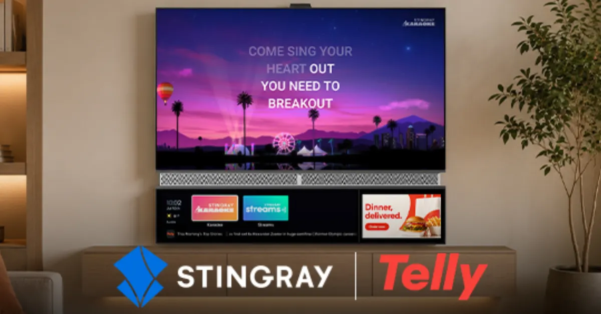 Telly's dual-screen smart TVs support the Stingray Karaoke service, with more than 100,000 licensed songs available. (Courtesy image, Graphic edited by The Desk)