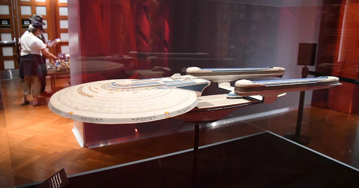 BLANK USS Excelsior WEBP TD A filming miniature of the USS Excelsior used in Star Trek: Voyager and Star Trek: Deep Space Nine in 1996 and 1997. The miniature was on display during a Star Trek-related exhibit at a museum in Michigan. (Photo by Joe Ross)