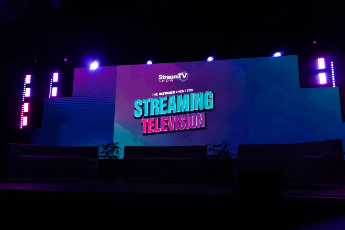 STORY ONLY StreamTV Show Stage WEBP TD A stage used for panel discussions and fireside conversations at the StreamTV Show in Denver. (Photo by Matthew Keys for The Desk)