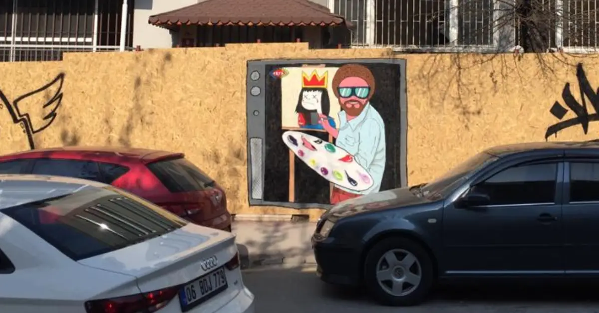 Street art in Ankara Çankaya involving the painter Bob Ross. (Photo via Wikimedia Commons)