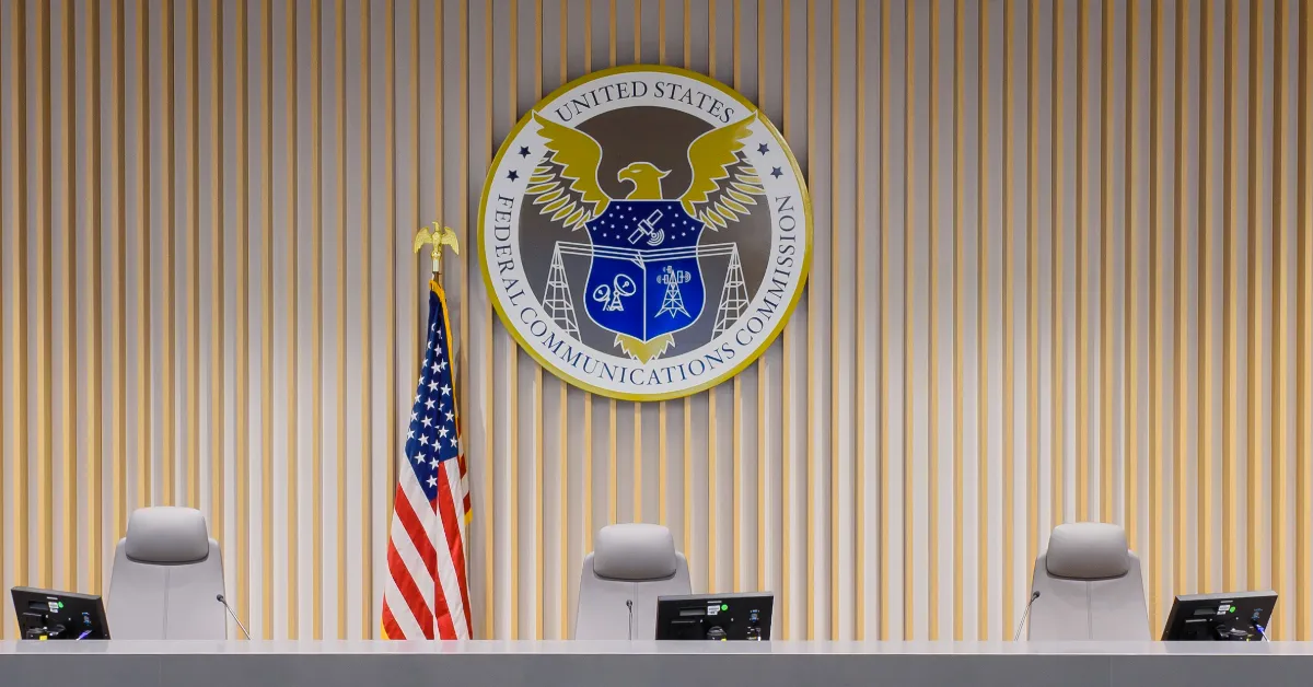 The meeting room inside the headquarters of the Federal Communications Commission on L Street NE in Washington, D.C. (Photo edited by The Desk)