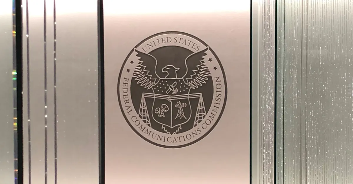 The lobby inside the headquarters of the Federal Communications Commission on L Street NE in Washington, D.C. (Photo edited by The Desk)