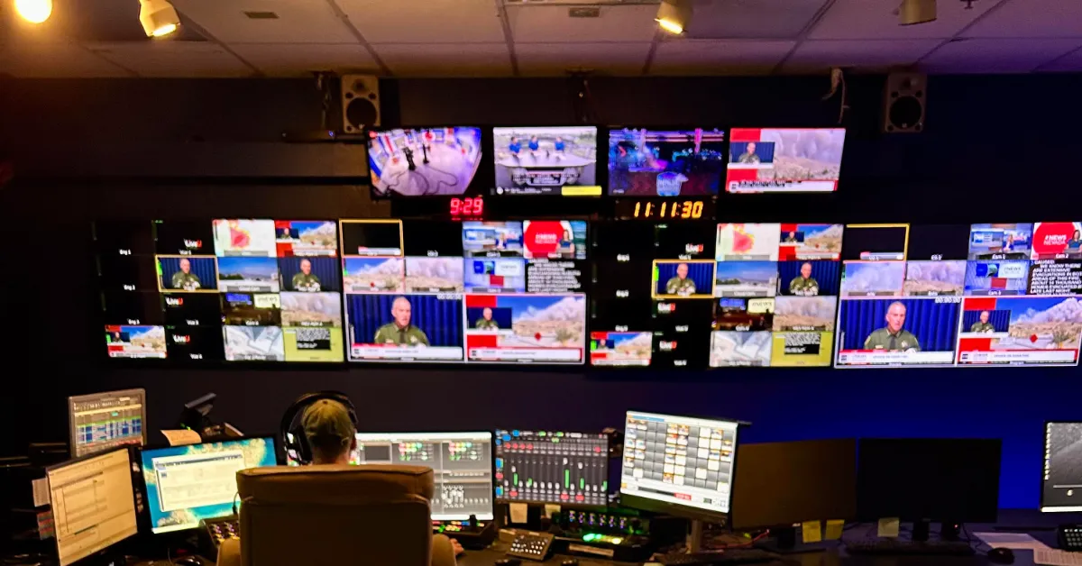 BLANK KTVN Control Room Hawk Fire WEBP TD The control room at KTVN during coverage of a community briefing on the Hawk Fire. (Photo by Erin Sims, courtesy Jason Pasco/KTVN)