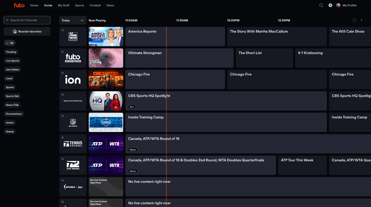 Fubo's Sports plan offers a handful of channels from Disney, Fox and NBC Universal. (Still image by The Desk)