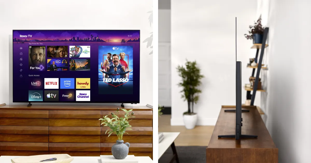 Roku's new smart TVs feature OLED panels, Automatic Game Mode and an enhanced voice remote. (Photo courtesy Roku; composite image by The Desk)