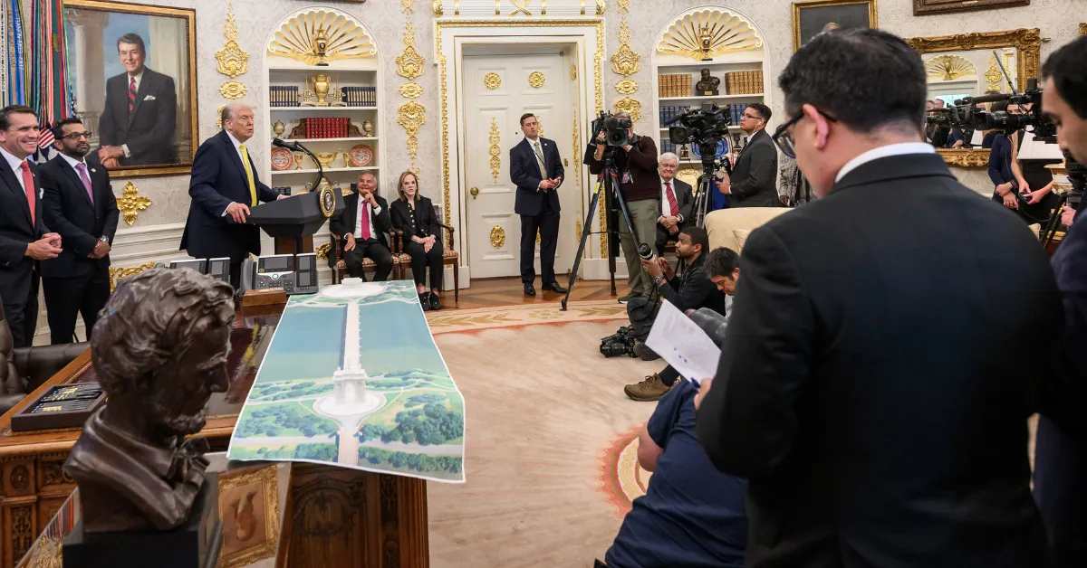President Donald Trump participates in a press conference with FBI Director Kash Patel, Attorney General Pam Bondi, and Deputy Attorney General Todd Blanche, Wednesday, October 15, 2025, in the Oval Office. (Official White House Photo by Molly Riley)