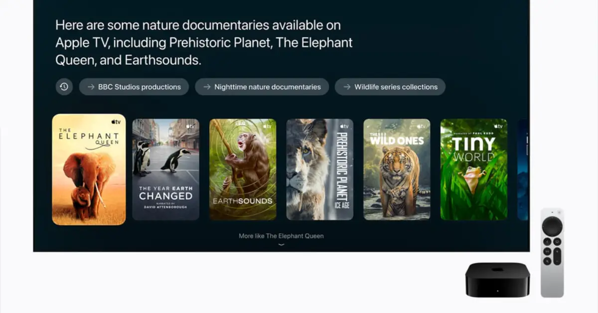 The new Apple TV 4K includes enhancements to Apple's smart assistant Siri, which now understands conversational-style prompts. (Image courtesy Apple)